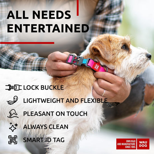 WAUDOG Waterproof Dog Collar Adjustable Dog Collar for Large Dogs Small and Medium Dogs Breakaway Dog Collar Waterproof with Plastic Buckle and QR Dog Tag Boy & Girl Dog Collars (Pink)