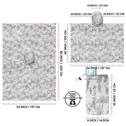 Eosphorus Multicam Alpine Snow Camo Hooded Poncho Winter Camouflage Ultra Thin Windbreaker Hunting Apparel