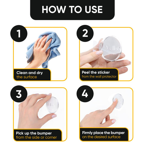 Wall Protectors 4 Pcs of Clear Rubber Knob Self Adhesive Guard Door Bumper Reusable Solution for Stopping Damage & Noise from Doors in Your Home or Office Durable Shock Absorbent Discreet