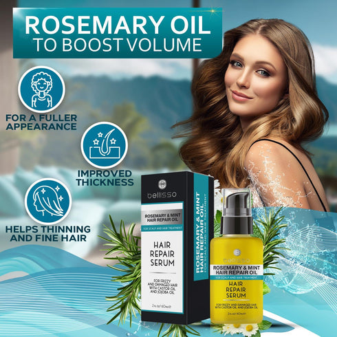 Rosemary Mint Oil Hair Serum Thickening Products for Women and Men Strengthening Treatment for Dry Damaged Frizzy Split Ends Control Frizzy Thinning and Curly Locks Scalp Moisturizer