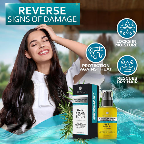 Rosemary Mint Oil Hair Serum Thickening Products for Women and Men Strengthening Treatment for Dry Damaged Frizzy Split Ends Control Frizzy Thinning and Curly Locks Scalp Moisturizer