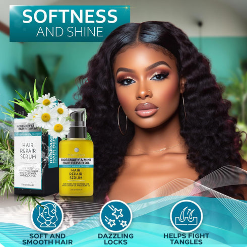 Rosemary Mint Oil Hair Serum Thickening Products for Women and Men Strengthening Treatment for Dry Damaged Frizzy Split Ends Control Frizzy Thinning and Curly Locks Scalp Moisturizer