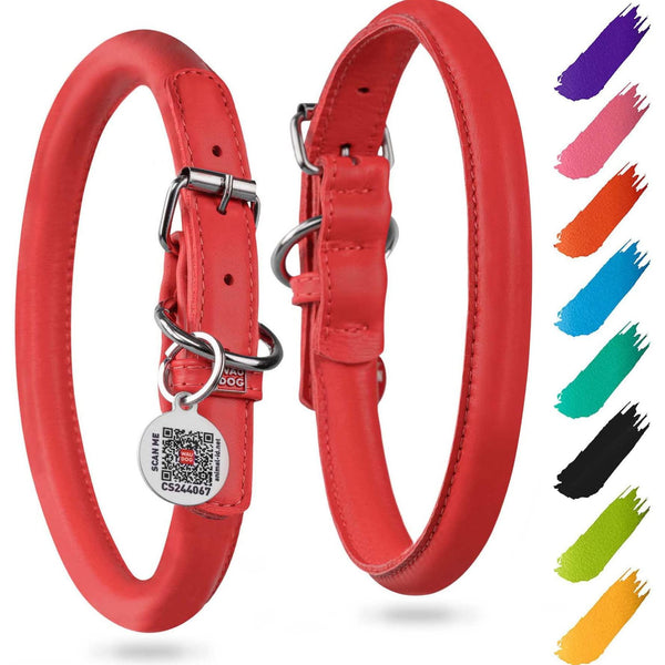 WAUDOG Ultra Soft Rolled Leather Dog Collar for Small Dogs Soft Padded Dog Collars for Medium Dogs Puppy Collars for Large Breed Dogs Male and Female Dog Collar