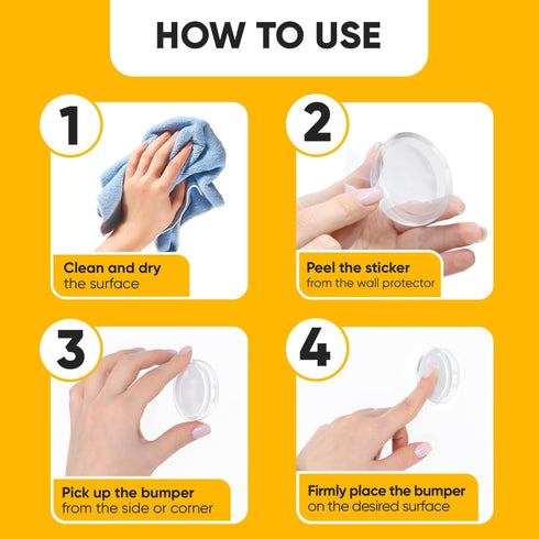 Wall Protectors 4 Pcs of Clear Rubber Knob Self Adhesive Guard Door Bumper Reusable Solution for Stopping Damage & Noise from Doors in Your Home or Office Durable Shock Absorbent Discreet