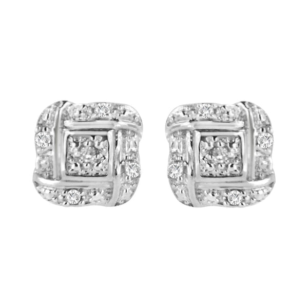 Sterling Silver Round Cut Diamond Square Stud Earrings (0.04 cttw, H-I Color, I2-I3 Clarity)