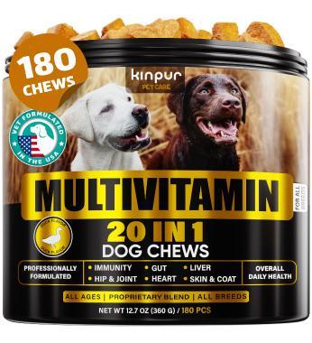 20-in-1 Dog Multivitamin Supplements - Immunity, Digestion, Joint and Heart Health Support - Natural Dog Vitamins with Biotin, Msm, Cranberry, Glucosamine for Dogs - 180 Chews