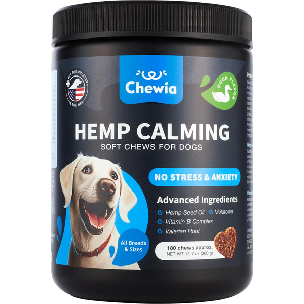 Hemp Сalming Сhews for Storms Separation Fireworks Vet Visits Travel Grooming 180 Treats (Duck Flavor)