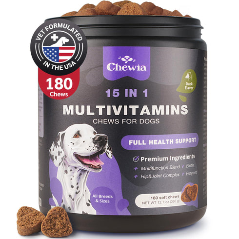 Dog Vitamins 15 in 1 Dog Multivitamin Chews with MSM for Hip & Joint Health Dog Supplement for Itchy Skin Relief Multivitamin for Dogs Immune Support with Enzymes Skin & Coat Mobility Support