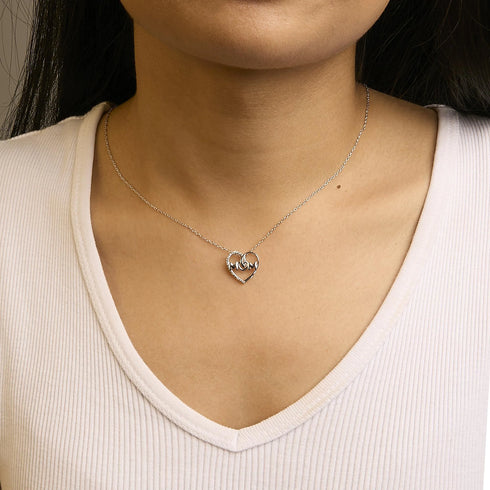 .925 Sterling Silver Diamond Accent MOM Heart Pendant Necklace (J-K Color, I2-I3 Clarity) - 18" Inches