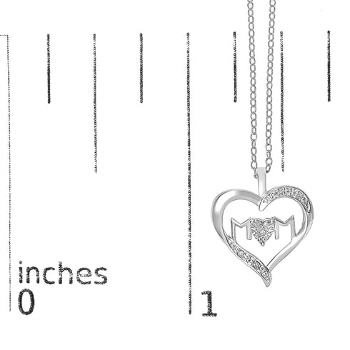 .925 Sterling Silver Diamond Accent MOM with Heart Pendant Necklace (J-K Color, I2-I3 Clarity) - 18" Inches