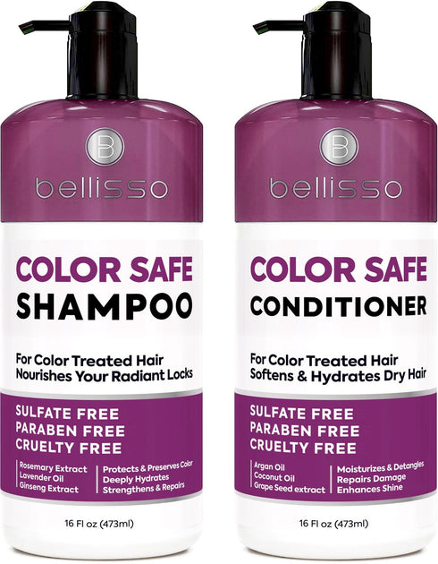 Color Safe Shampoo and Conditioner Set For Protecting Dyed and Treated Hair Against Fading Sulfate and Paraben Free Anti Fade Moisturizing Care Products to Protect Women and Men With Rosemary