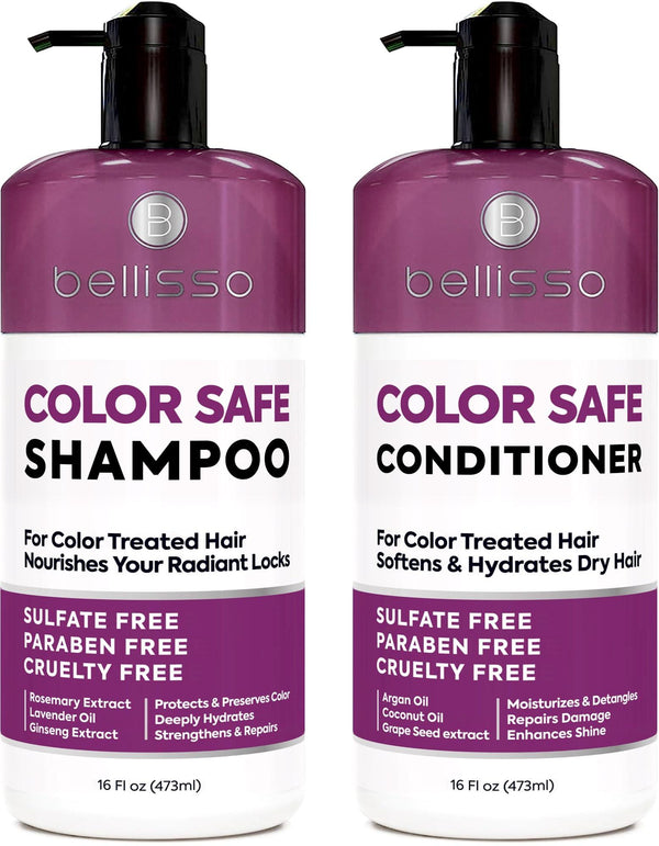 Color Safe Shampoo and Conditioner Set For Protecting Dyed and Treated Hair Against Fading Sulfate and Paraben Free Anti Fade Moisturizing Care Products to Protect Women and Men With Rosemary