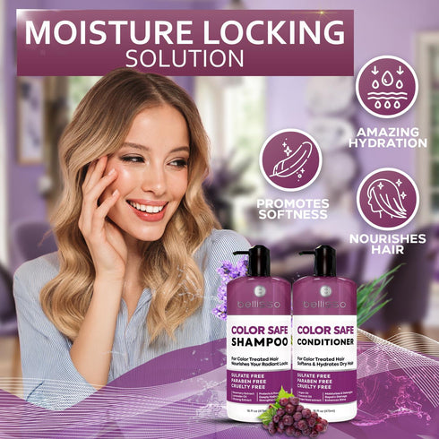 Color Safe Shampoo and Conditioner Set For Protecting Dyed and Treated Hair Against Fading Sulfate and Paraben Free Anti Fade Moisturizing Care Products to Protect Women and Men With Rosemary