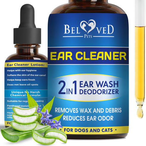 Cat & Dog Ear Cleaner Drops & Wash Solution Yeast Otic Infection Treatment & Itchy Ear Relief for Pet Wax Remover & Flush Remedy for Any Pets