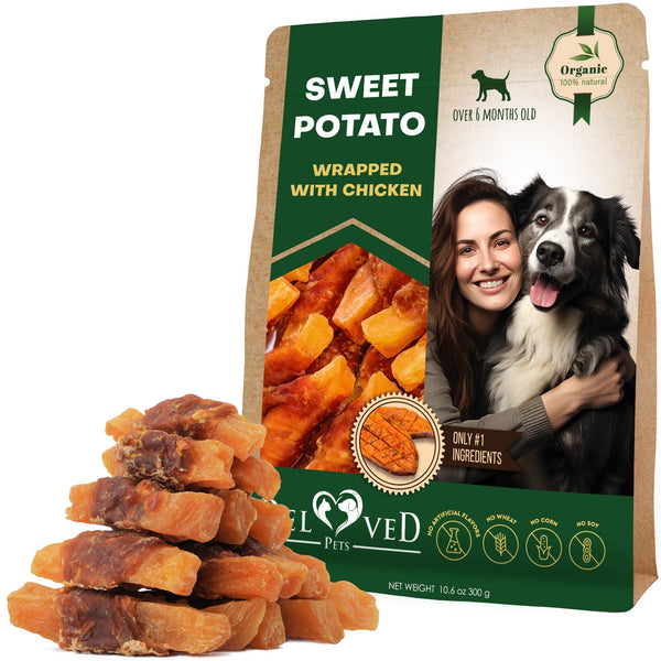 Dog Sweet Potato Wrapped with Chicken & Pet Natural Chew Treats Grain Free Organic Meat & Human Grade Dried Snacks in Bulk Best Twists for Training Small & Large Dogs Made for USA (Sweet Potato)