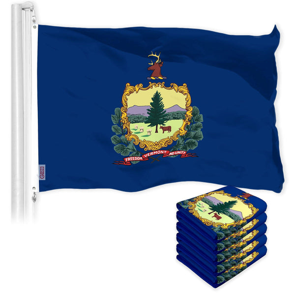 G128 5 Pack: Vermont VT State Flag | 3x5 Ft | LiteWeave Pro Series Printed 150D Polyester | Indoor/Outdoor, Vibrant Colors, Brass Grommets, Thicker and More Durable Than 100D 75D Polyester