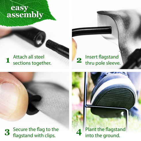 G128 Combo Pack: Garden Flag Stand Black 36 in x 16 in & Garden Flag Happy Easter Decoration Rabbit Gnome with Eggs 12"x18" Double-Sided Blockout Fabric