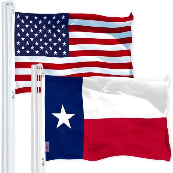 G128 Combo Pack: USA American Flag 3x5 Ft 150D Printed Stars & Texas State Flag 3x5 Ft 150D Printed