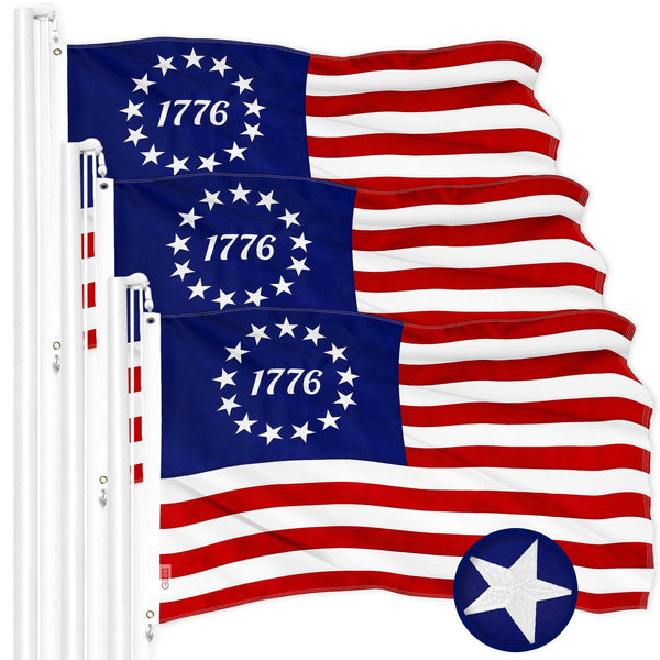 G128 3 Pack: Betsy Ross 1776 Flag | 3x5 Ft | ToughWeave Series Embroidered 300D Polyester | Historical Flag, Embroidered Design, Indoor/Outdoor, Brass Grommets