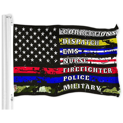 G128 Combo Pack: American USA Flag 3x5 Ft & Thin Line First Responders American Flag 3x5 Ft | Both LiteWeave Pro Series Printed 150D Polyester, Brass Grommets