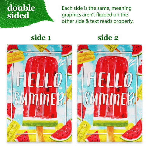G128 Combo Pack: Garden Flag Stand Black 36 in x 16 in & Garden Flag Summer Decoration Watermelon Popsicle 12"x18" Double-Sided Blockout Fabric