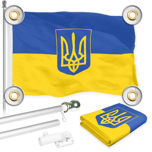 G128 Combo: 6 Ft Tangle Free Aluminum Spinning Flagpole (Silver) & Ukraine Ukrainian Coat of Arms Flag 3x5 Ft, LiteWeave Pro Printed 150D Polyester, 4 Corner Brass Grommets | Pole with Flag Included