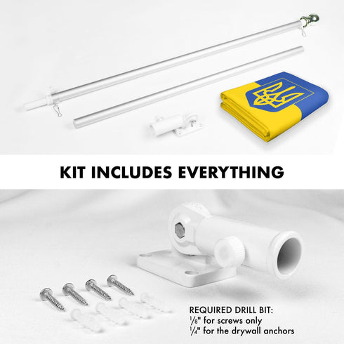 G128 Combo: 6 Ft Tangle Free Aluminum Spinning Flagpole (Silver) & Ukraine Ukrainian Coat of Arms Flag 3x5 Ft, LiteWeave Pro Printed 150D Polyester, 4 Corner Brass Grommets | Pole with Flag Included