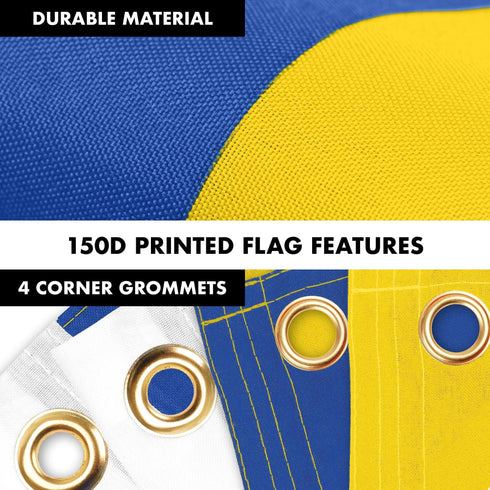 G128 Combo: 6 Ft Tangle Free Aluminum Spinning Flagpole (Silver) & Ukraine Ukrainian Coat of Arms Flag 3x5 Ft, LiteWeave Pro Printed 150D Polyester, 4 Corner Brass Grommets | Pole with Flag Included