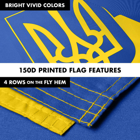 G128 Combo: 6 Ft Tangle Free Aluminum Spinning Flagpole (Silver) & Ukraine Ukrainian Coat of Arms Flag 3x5 Ft, LiteWeave Pro Printed 150D Polyester, 4 Corner Brass Grommets | Pole with Flag Included