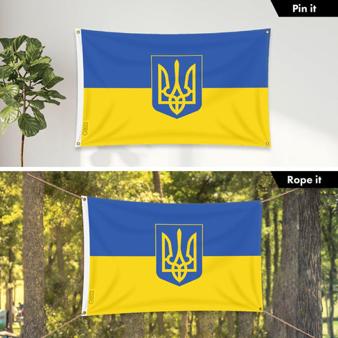 G128 Combo: 6 Ft Tangle Free Aluminum Spinning Flagpole (Silver) & Ukraine Ukrainian Coat of Arms Flag 3x5 Ft, LiteWeave Pro Printed 150D Polyester, 4 Corner Brass Grommets | Pole with Flag Included