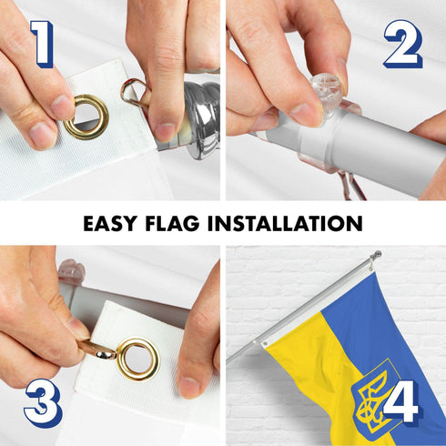 G128 Combo: 6 Ft Tangle Free Aluminum Spinning Flagpole (Silver) & Ukraine Ukrainian Coat of Arms Flag 3x5 Ft, LiteWeave Pro Printed 150D Polyester, 4 Corner Brass Grommets | Pole with Flag Included