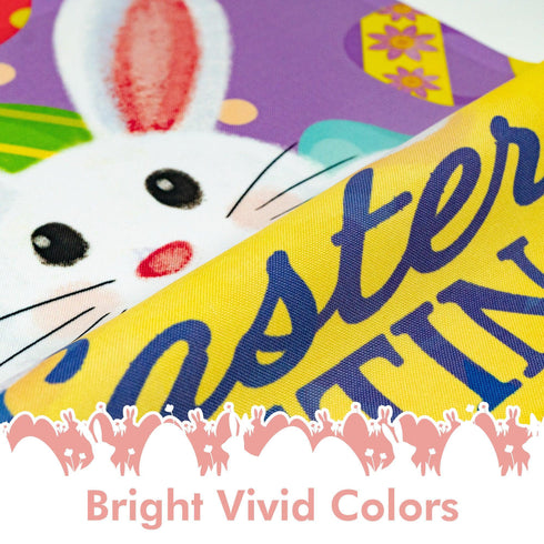G128 - Easter Greetings with White Bunny & Eggs Garden Flag | 12x18 Inch | Printed 150D Polyester - Rustic Holiday Seasonal Outdoor Flag