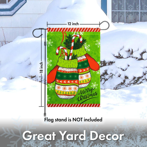 G128 - Christmas Garden Flag, Christmas Themed Decorations - Christmas Mittens, | 12x18 Inch | Printed 150D Polyester - Rustic Holiday Seasonal Outdoor Flag