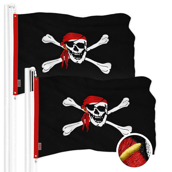 G128 2 Pack: Pirate Jolly Roger Red Head Scarf Flag | 1x1.5 Ft | ToughWeave Series Embroidered 300D Polyester | Novelty Flag, Embroidered Design, Indoor/Outdoor, Brass Grommets