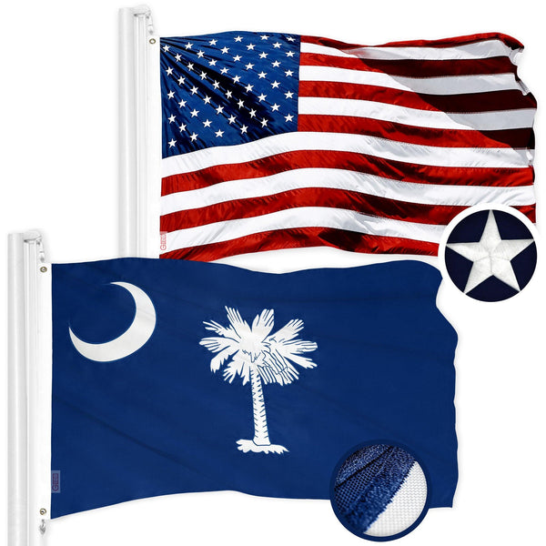 G128 Combo Pack: American USA Flag 2x3 Ft & South Carolina SC State Flag 2x3 Ft | Both ToughWeave Series Embroidered Polyester, Embroidered Design, Indoor/Outdoor, Brass Grommets
