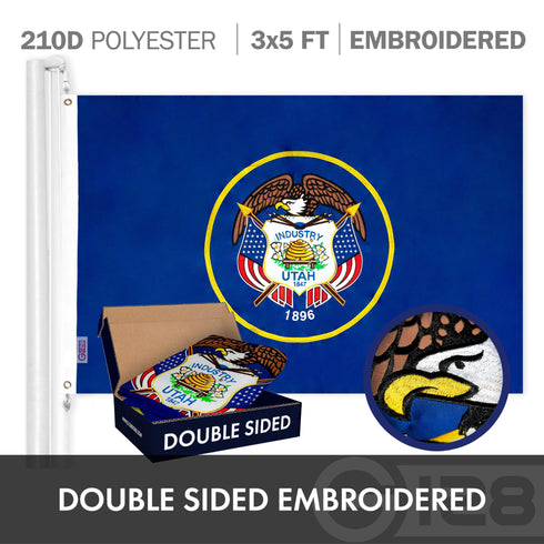 G128 Combo Pack: USA American Flag 3x5 Ft Embroidered Stars & Utah State Flag 3x5 Ft Embroidered Double Sided 2ply