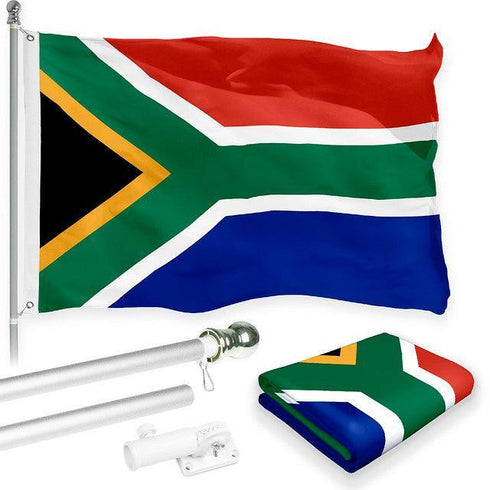 G128 Combo Pack: 6 Feet Tangle Free Spinning Flagpole (Silver) South Africa South African Flag 3x5 ft Printed 150D Brass Grommets (Flag Included) Aluminum Flag Pole