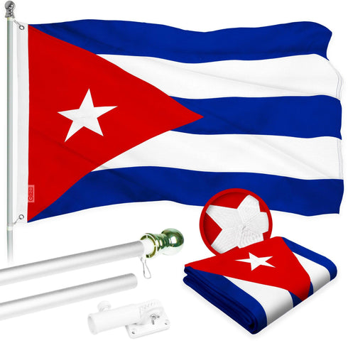 G128 Combo Pack: 6 Ft Tangle Free Aluminum Spinning Flagpole (Silver) & Cuba Cuban Flag 3x5 Ft, ToughWeave Series Embroidered 300D Polyester | Pole with Flag Included