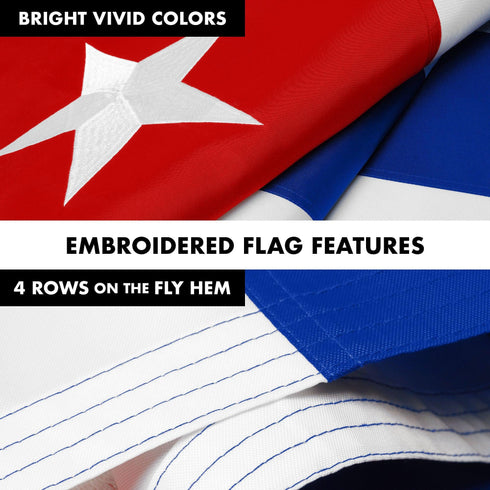 G128 Combo Pack: 6 Ft Tangle Free Aluminum Spinning Flagpole (Silver) & Cuba Cuban Flag 3x5 Ft, ToughWeave Series Embroidered 300D Polyester | Pole with Flag Included