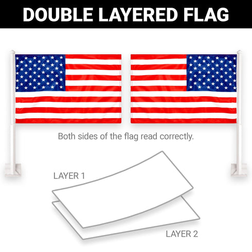 2 Pack: American USA Car Flag | 11x17 In | Double LiteWeave Pro Series Double Sided Printed 150D Polyester | Flagpole Included | Perfect for Festival Celebrations Parades