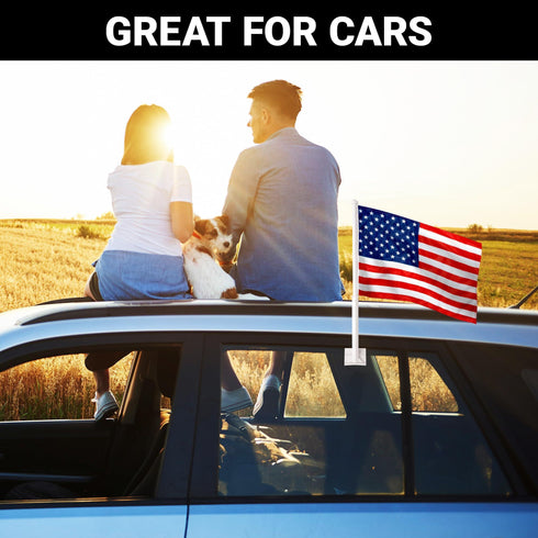 2 Pack: American USA Car Flag | 11x17 In | Double LiteWeave Pro Series Double Sided Printed 150D Polyester | Flagpole Included | Perfect for Festival Celebrations Parades