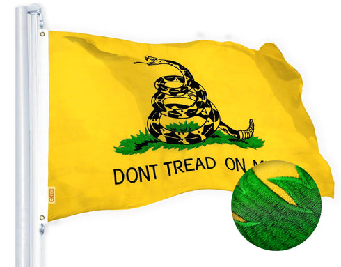G128 Dont Tread on Me (Gadsden) Flag 2x3 feet 2-Pack Heavy Duty Spun Polyester 220GSM Embroidered “ Tough, Durable, Indoor/Outdoor, Vibrant Colors, Brass Grommets