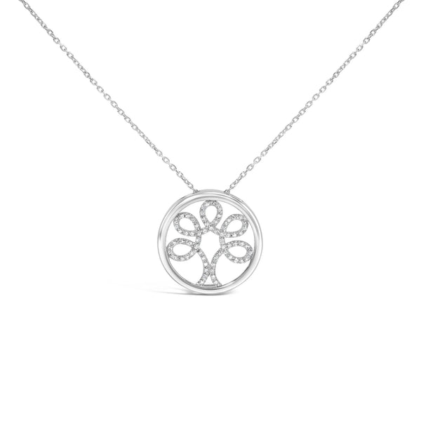 .925 Sterling Silver 1/10 Cttw Diamond Tree of Life Pendant Necklace (I-J Color, I3 Clarity)