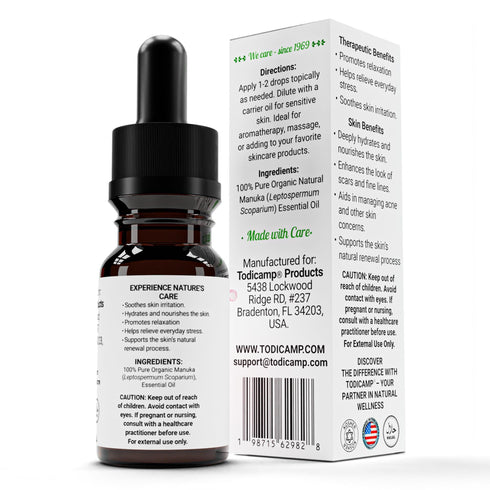 100% Pure Manuka Oil from New Zealand | Therapeutic Grade Essential Oil for Wound Care Skin Soothing Nail & Scalp Health | Organic Undiluted Cold Pressed Manuka for Face Hair & Body