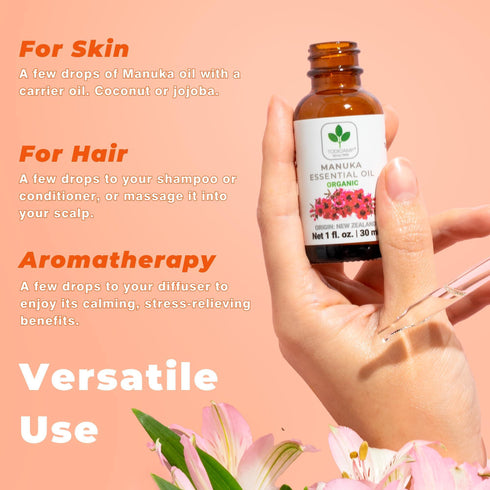 100% Pure Manuka Oil from New Zealand | Therapeutic Grade Essential Oil for Wound Care Skin Soothing Nail & Scalp Health | Organic Undiluted Cold Pressed Manuka for Face Hair & Body