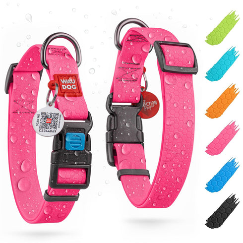 Waterproof Dog Collar Adjustable Dog Collar for Large Dogs Small and Medium Dogs Breakaway Dog Collar Waterproof with Plastic Buckle and QR Dog Tag Boy & Girl Dog Collars (Pink)