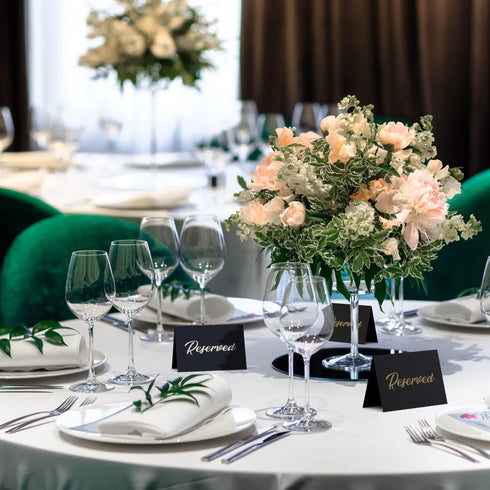 10 Pack Black Reserved Table Signs for Wedding Gold Foil Reserved Seating Signs for Wedding Chairs Church Pews Double Sided Cardstock Reserved Signs for Tables Table Tent Reservation Cards