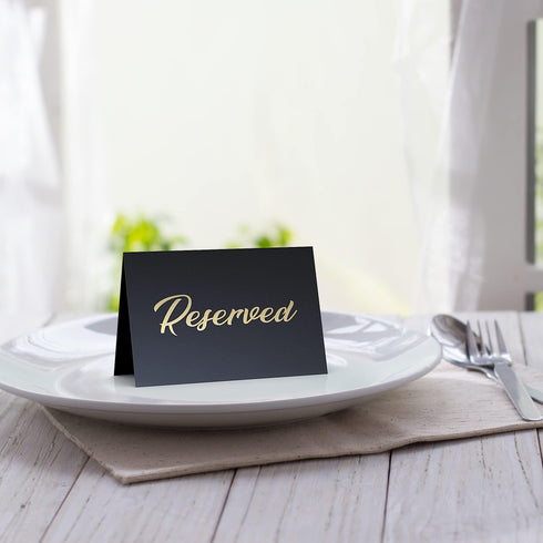 10 Pack Black Reserved Table Signs for Wedding Gold Foil Reserved Seating Signs for Wedding Chairs Church Pews Double Sided Cardstock Reserved Signs for Tables Table Tent Reservation Cards