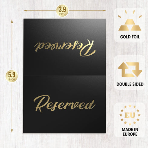10 Pack Black Reserved Table Signs for Wedding Gold Foil Reserved Seating Signs for Wedding Chairs Church Pews Double Sided Cardstock Reserved Signs for Tables Table Tent Reservation Cards