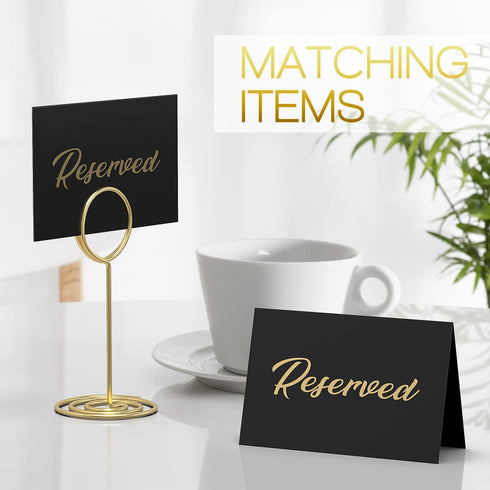 10 Pack Black Reserved Table Signs for Wedding Gold Foil Reserved Seating Signs for Wedding Chairs Church Pews Double Sided Cardstock Reserved Signs for Tables Table Tent Reservation Cards